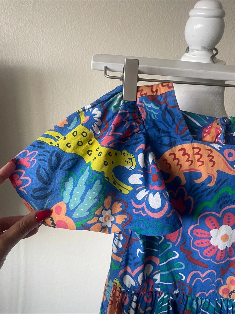 Mini Boden Girls Blue Animal Floral Print Cotton Dress Size 9-10 Years (140 cm)
